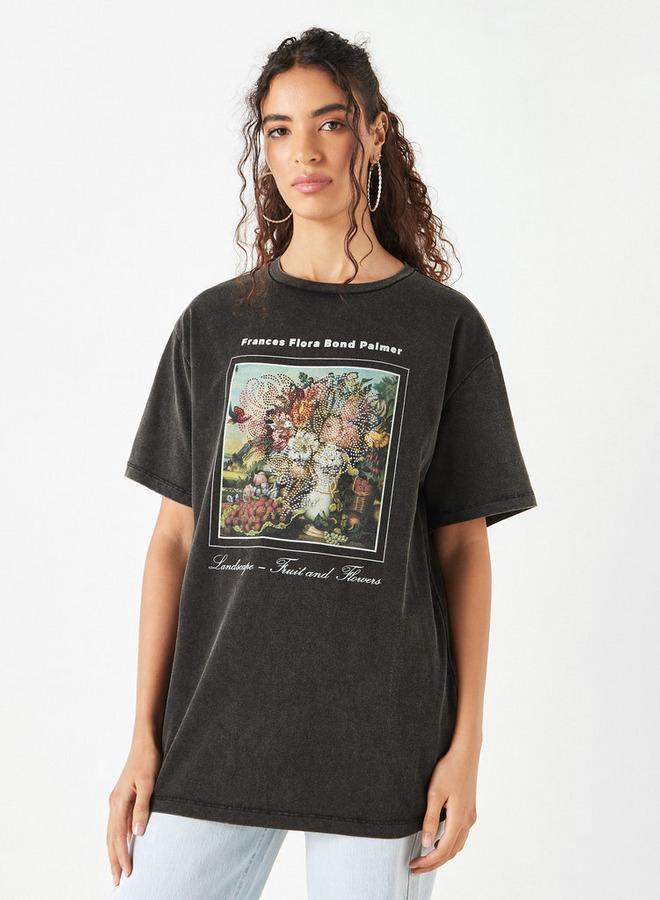 SP Characters Embellished T-shirt with Crew Neck and Short Sleeves - Image 1