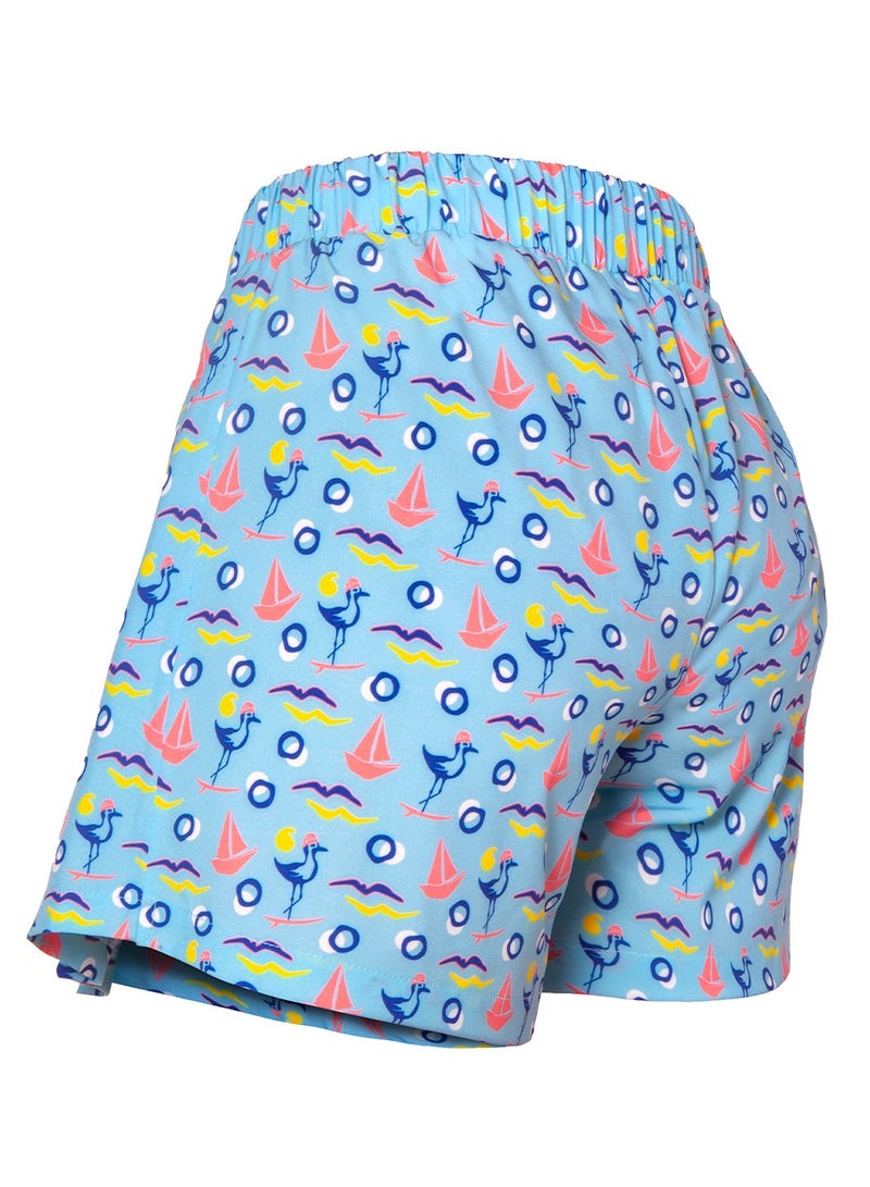 أنيموس تنورة شورت نسائية بخصر مطاطي مع رباط للتعديل، بنقشة طيور النورس البحرية، قماش خفيف ومطاطي، تنورة قصيرة مثالية لشورت نسائي صيفي. - Image 3