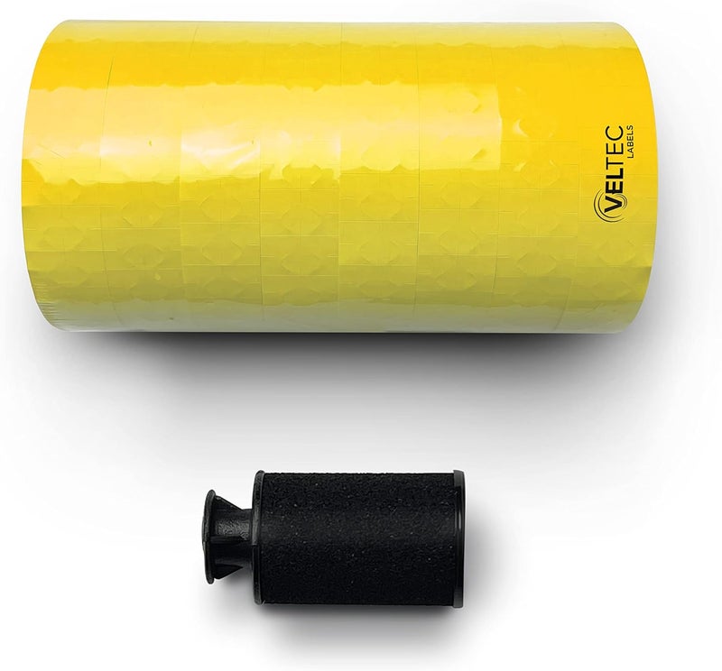 Veltec One-Line Pricing Labels for Monarch 1131 Price Gun – 1 Sleeve, 20,000 Labels with Security Slits and Free Ink Roller (Yellow) - Image 3