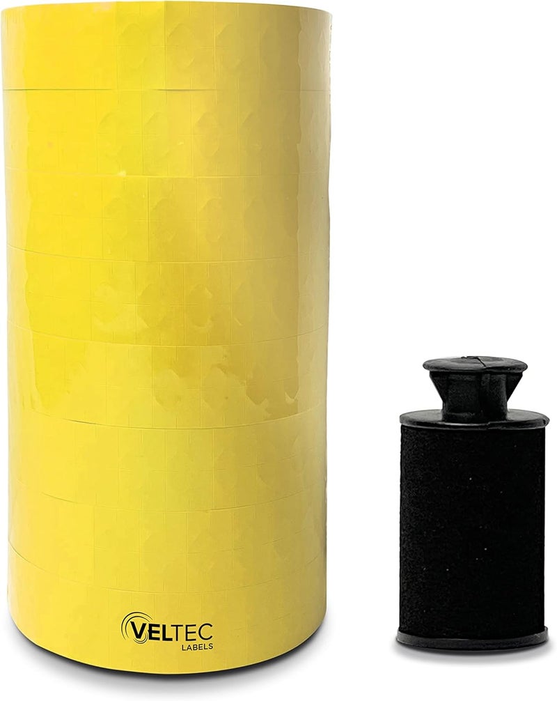 Veltec One-Line Pricing Labels for Monarch 1131 Price Gun – 1 Sleeve, 20,000 Labels with Security Slits and Free Ink Roller (Yellow) - Image 2