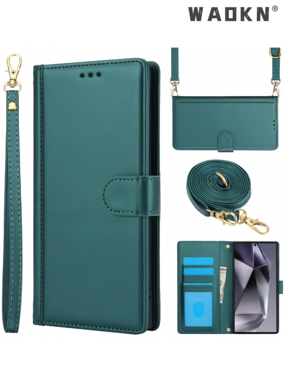 WAOKN Case for Samsung Galaxy S26 Ultra 5G Wallet Case with Card Slots, Premium Soft PU Leather Flip Folio Phone Cover, Shockproof Magnetic Protective Case with Crossbody Strap & Kickstand, All-Round 
