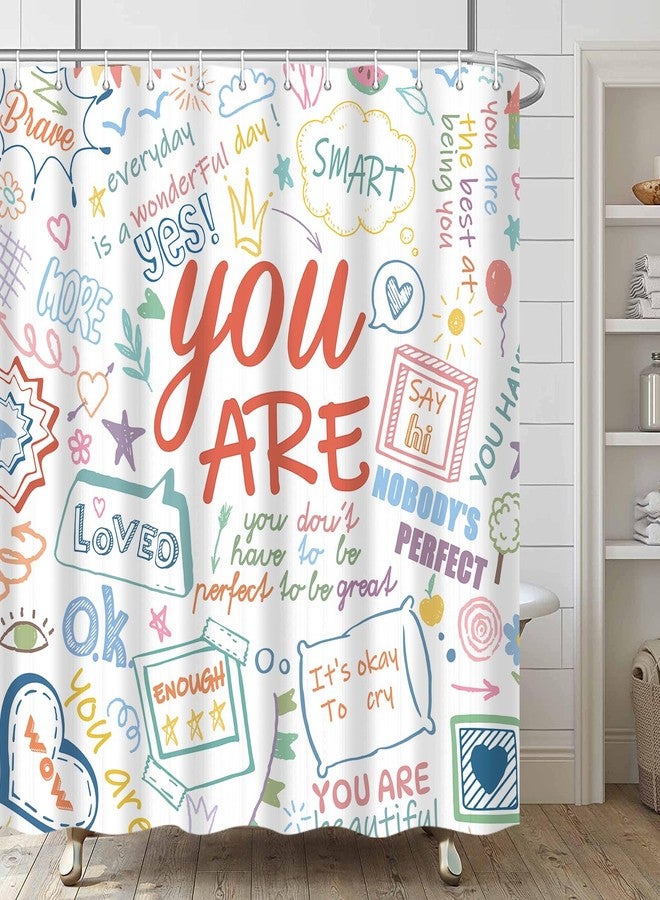 iTapnoom Funny Kids Inspirational Quotes Shower Curtain, Colorful Positive Words Graffiti Artwork Unisex Bathroom Decor Set, Waterproof Polyester Fabric Bath Curtain with Hooks 72x72 Inch - Image 4