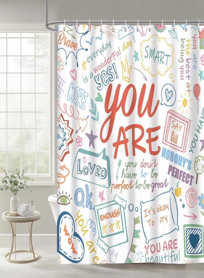 iTapnoom Funny Kids Inspirational Quotes Shower Curtain, Colorful Positive Words Graffiti Artwork Unisex Bathroom Decor Set, Waterproof Polyester Fabric Bath Curtain with Hooks 72x72 Inch - Image 2
