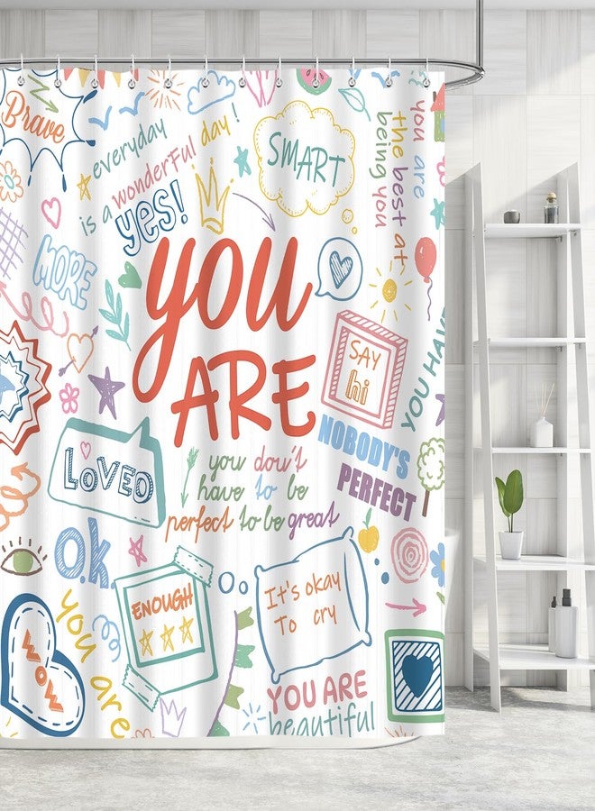 iTapnoom Funny Kids Inspirational Quotes Shower Curtain, Colorful Positive Words Graffiti Artwork Unisex Bathroom Decor Set, Waterproof Polyester Fabric Bath Curtain with Hooks 72x72 Inch - Image 3