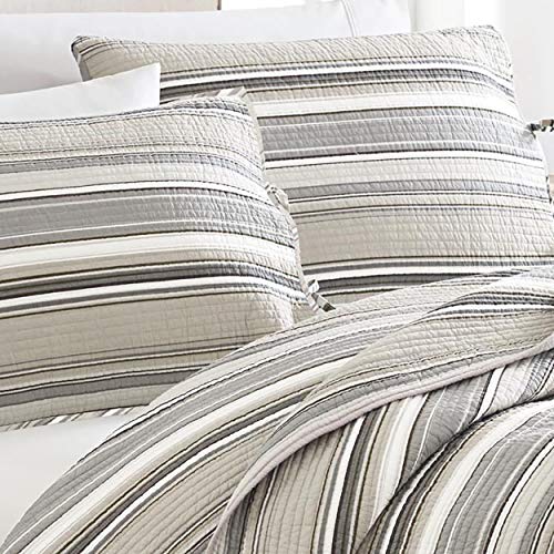 Stone Cottage - Fresno Collection - Quilt Set - 100% Cotton, Reversible Bedding with Matching Sham(s), Queen, Neutral - Image 2