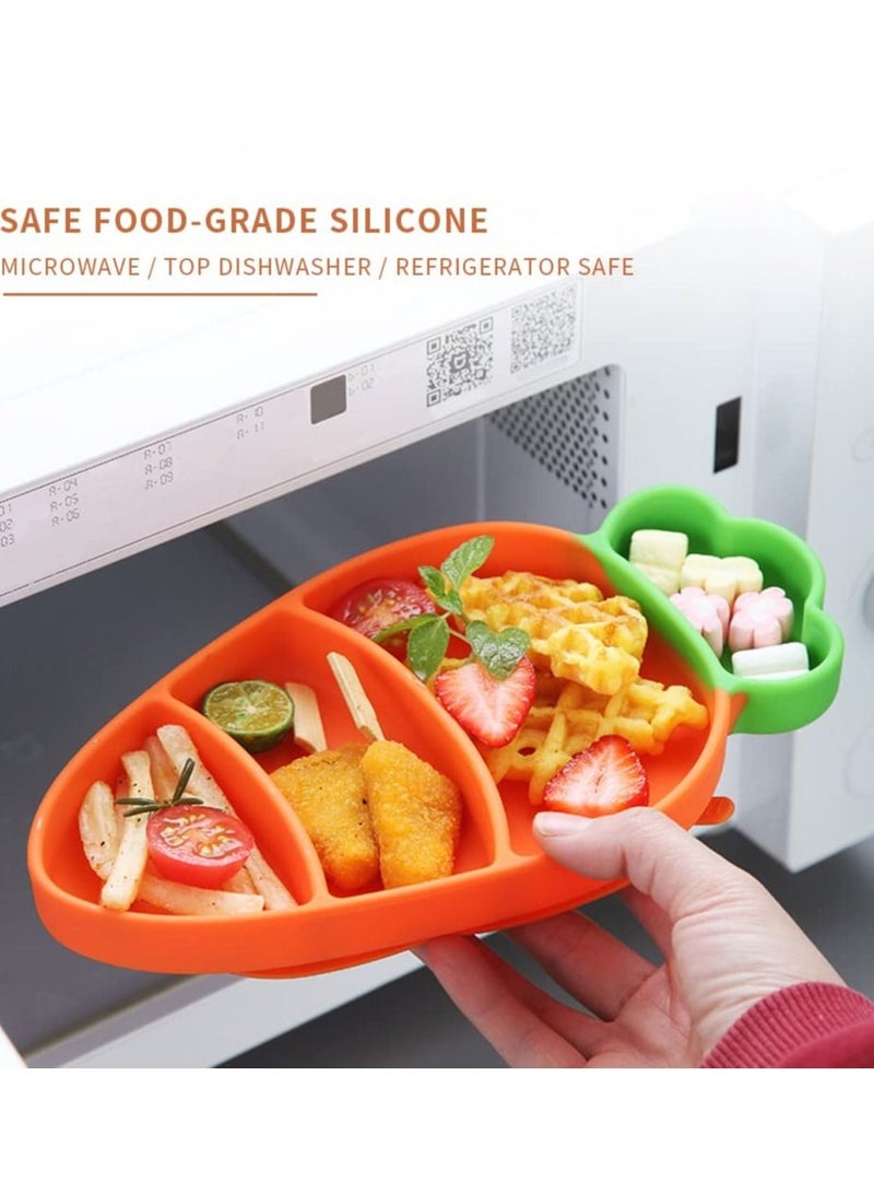 Y&D Dinner Plate, Feeding Child Silica Gel with Suction Cup Fork and Spoon Set Removable Straw Grid, Divided Design Non-Slip, BPA Free, Microwave Dishwasher Safe (Orange Carrot) - Image 3