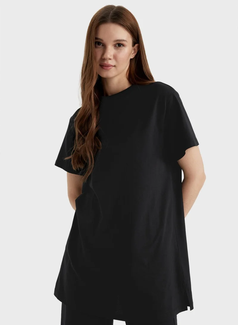 DeFacto Regular Fit Crew Neck Short Sleeve Tunic