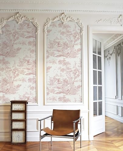 CiCiwind Peel and Stick Wallpaper Vintage Wallpaper White and Pink Wallpaper Removable Self-Adhesive Wallpaper for Bedroom Bathroom Toile Contact Paper for Walls Covering 16In×78.7In - Image 3