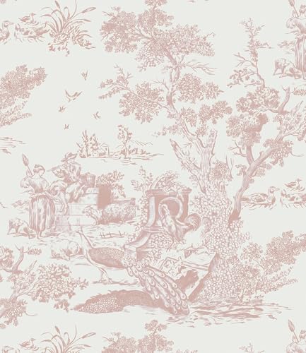 CiCiwind Peel and Stick Wallpaper Vintage Wallpaper White and Pink Wallpaper Removable Self-Adhesive Wallpaper for Bedroom Bathroom Toile Contact Paper for Walls Covering 16In×78.7In - Image 1