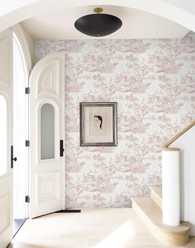 CiCiwind Peel and Stick Wallpaper Vintage Wallpaper White and Pink Wallpaper Removable Self-Adhesive Wallpaper for Bedroom Bathroom Toile Contact Paper for Walls Covering 16In×78.7In - Image 5