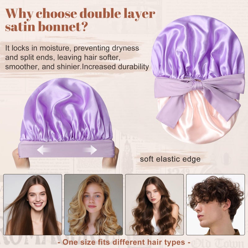 CHLINS Satin Bonnet Silk Bonnet for Sleeping Silk Sleep Cap Double Layer Hair Bonnet with Elastic Tie Band for Curly Hair Night Cap - Image 3