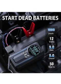 Super ZYouth Cordless Car Battery Jump Starter, Smart LED Display 4 in 1 - Tire Pump, Flashlight, SOS Warning, Fast Charging, Black  - Image 2