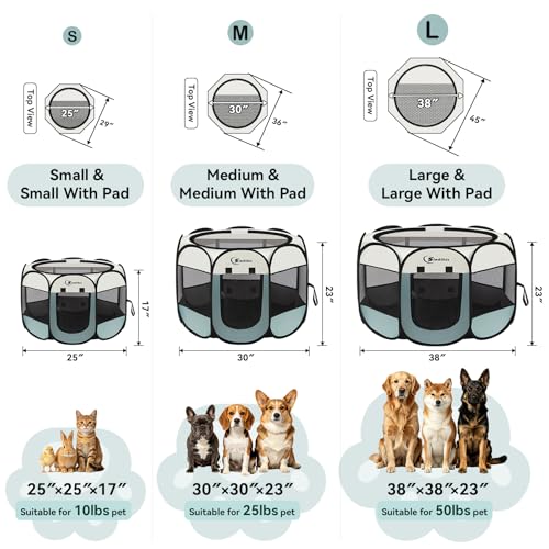 Siedihit Dog Cat Playpen, Puppy Pet Playpen Indoor for Small Dog Crate Tent Cage Outdoor, Portable Pop Up Dogs Enclosure Kennel with Carrying Case for Dogs/Cats/Rabbits(Grey, Small - Image 2