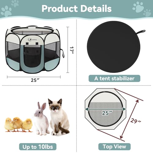 Siedihit Dog Cat Playpen, Puppy Pet Playpen Indoor for Small Dog Crate Tent Cage Outdoor, Portable Pop Up Dogs Enclosure Kennel with Carrying Case for Dogs/Cats/Rabbits(Grey, Small - Image 3