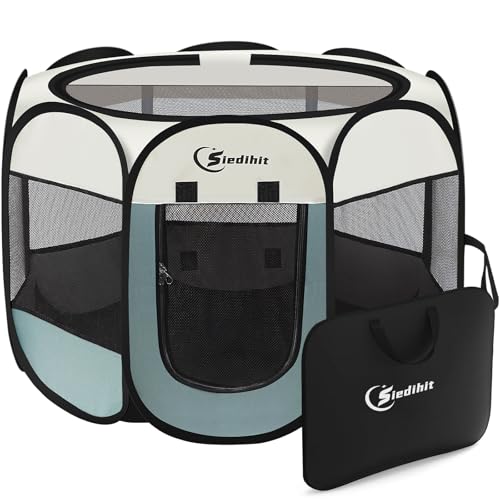 Siedihit Dog Cat Playpen, Puppy Pet Playpen Indoor for Small Dog Crate Tent Cage Outdoor, Portable Pop Up Dogs Enclosure Kennel with Carrying Case for Dogs/Cats/Rabbits(Grey, Small - Image 1