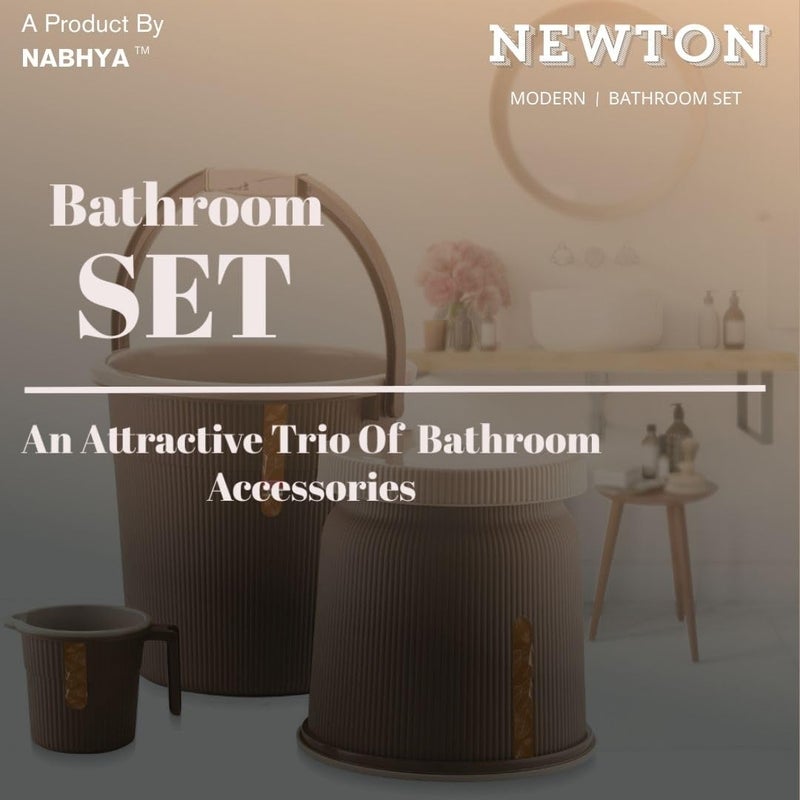 Nabhya Newton Combo of 3 pcs Bathroom Accessories Set Plastic Bathroom Set with 20Ltr Plastic Bucket, Small Mug and Big Stool for Home, Kitchen & Bathroom (Brown) - Image 2