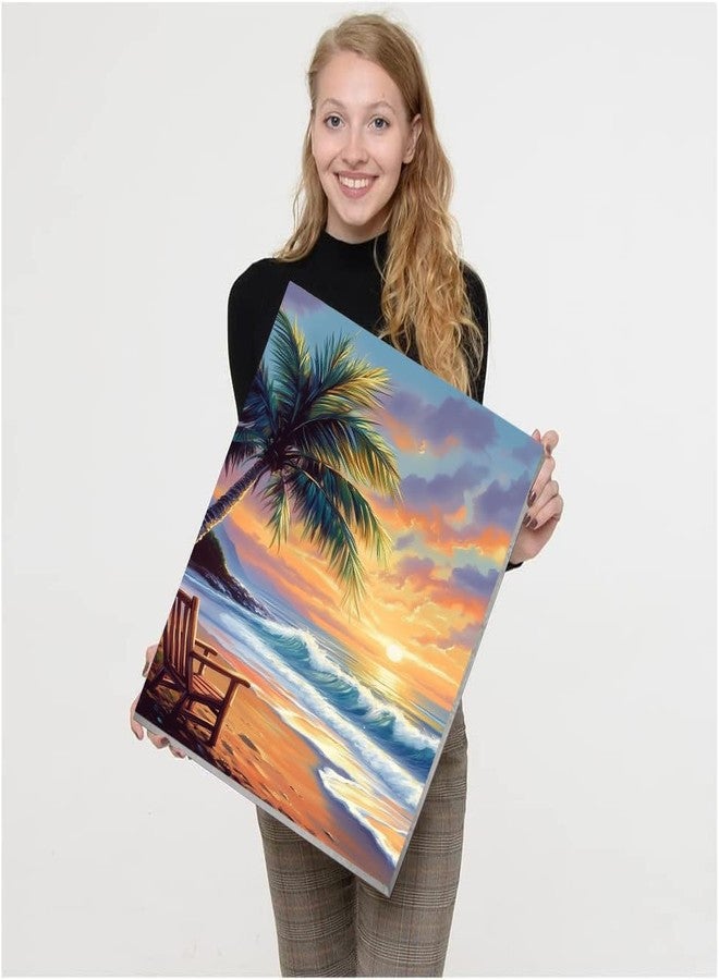 VIGEGU 4 Pack Landscape Paint by Numbers Kit for Adults with Framed,Beach Paint by Number with Wooden Easel DIY Box Pack Acrylic Oil Painting,for Wall Decor 9x12inch - Image 3