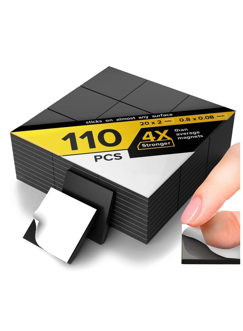 110 Pieces Magnetic Squares Square Magnets with 3M Strong Self Adhesive Backing Tape Perfect for DIY Art Projects Whiteboards and Fridge Magnet Square Tape 20mm x 20mm - Image 1