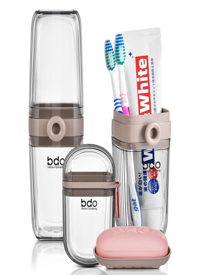 VITVITI Gray Toothbrush Travel Case, Portable Leakproof Travel Soap Container Dish Tray, 7.88 inch Toothpaste Toothbrush Holder with Cover for Trip/Bathroom/Camping - Image 1