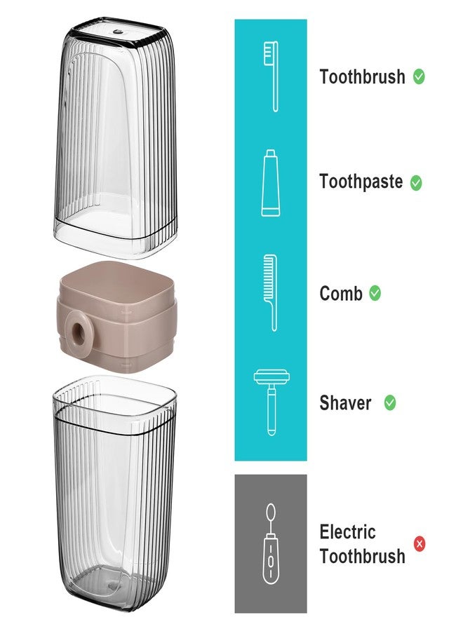 VITVITI Gray Toothbrush Travel Case, Portable Leakproof Travel Soap Container Dish Tray, 7.88 inch Toothpaste Toothbrush Holder with Cover for Trip/Bathroom/Camping - Image 2