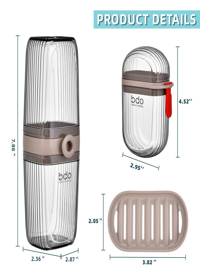 VITVITI Gray Toothbrush Travel Case, Portable Leakproof Travel Soap Container Dish Tray, 7.88 inch Toothpaste Toothbrush Holder with Cover for Trip/Bathroom/Camping - Image 3