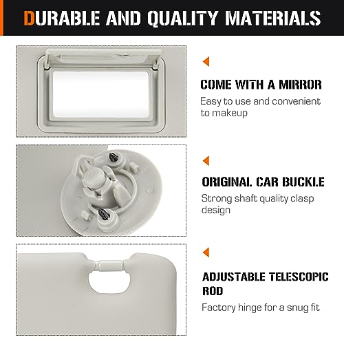 AEagle Sun Visor for 2012-2019 Chevy Sonic, 2013-2016 Spark, Right Passenger Side Sunvisor Beige Grey Sunvisor Replace P95327509 P95327507 - Image 2