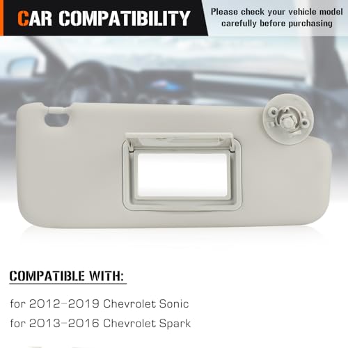 AEagle Sun Visor for 2012-2019 Chevy Sonic, 2013-2016 Spark, Right Passenger Side Sunvisor Beige Grey Sunvisor Replace P95327509 P95327507 - Image 3