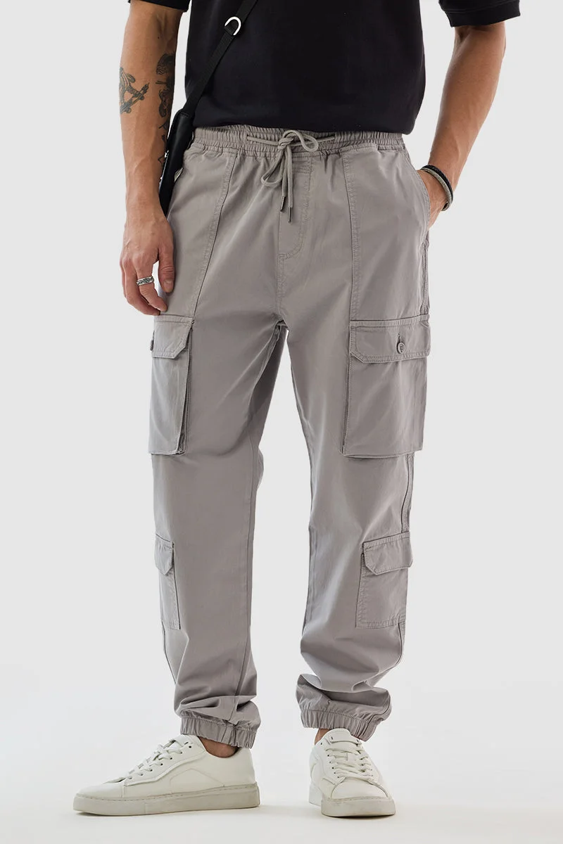 سنيتش Light Grey Solid Regular Fit Streetwear Cargo