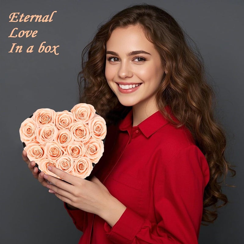 woyoo Luxury Forever Real Roses in Suede Heart-Shaped Box,16 Champagne Preserved Roses Valentines's Day, Forever Flowers for Women,Preserved Flowers Gifts for Delivery Prime Birthday, Mother's Day - Image 3