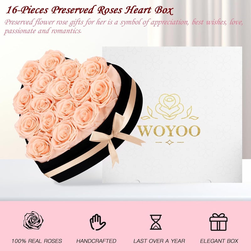woyoo Luxury Forever Real Roses in Suede Heart-Shaped Box,16 Champagne Preserved Roses Valentines's Day, Forever Flowers for Women,Preserved Flowers Gifts for Delivery Prime Birthday, Mother's Day - Image 4