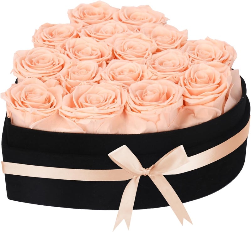 woyoo Luxury Forever Real Roses in Suede Heart-Shaped Box,16 Champagne Preserved Roses Valentines's Day, Forever Flowers for Women,Preserved Flowers Gifts for Delivery Prime Birthday, Mother's Day - Image 1