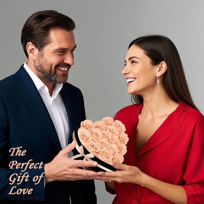 woyoo Luxury Forever Real Roses in Suede Heart-Shaped Box,16 Champagne Preserved Roses Valentines's Day, Forever Flowers for Women,Preserved Flowers Gifts for Delivery Prime Birthday, Mother's Day - Image 5