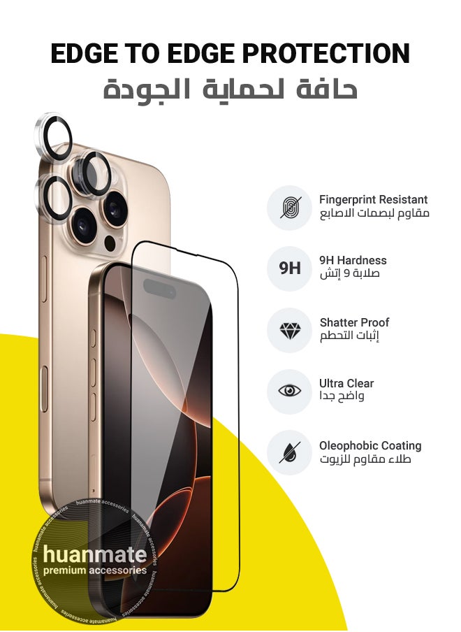 2 in 1 Apple iPhone 16 Pro Max Screen & Camera Protector - High Transparency Full Coverage Shield for Scratch & Impact Protection - Screen & Camera Protector for Apple iPhone 16 Pro Max