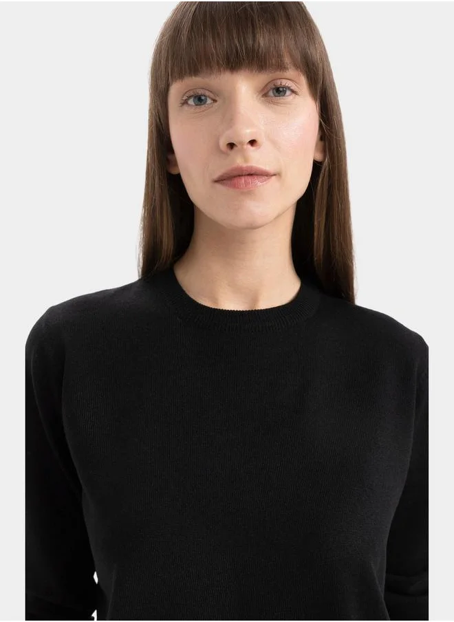 ديفاكتو Plain Crew Neck Regular Fit Knit Sweater by Styli