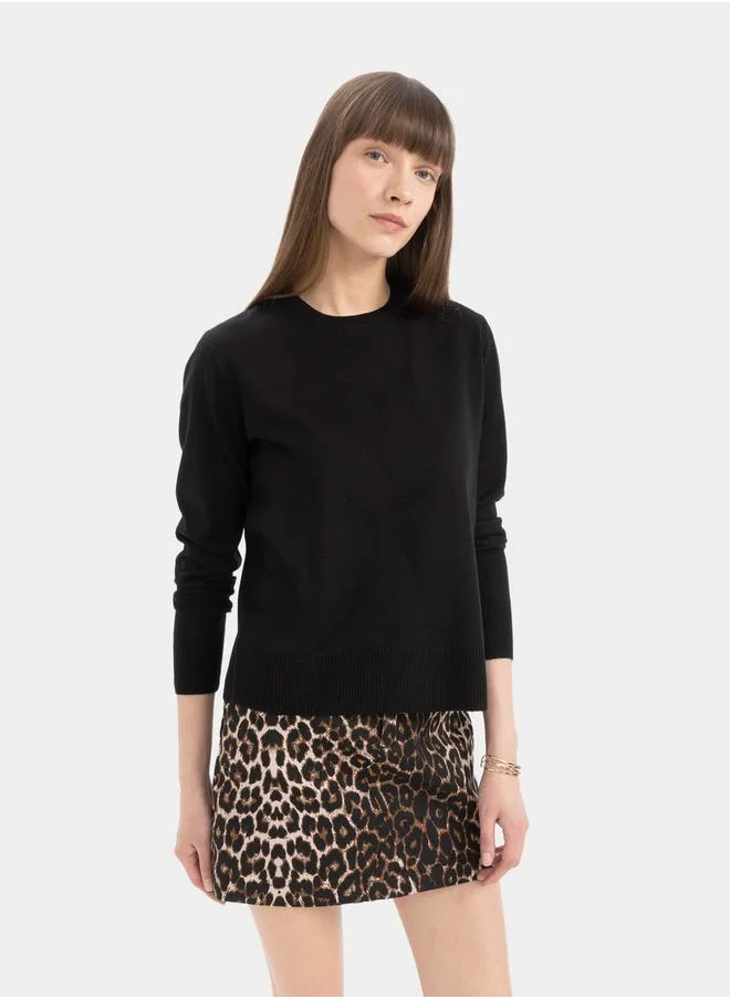 ديفاكتو Plain Crew Neck Regular Fit Knit Sweater by Styli