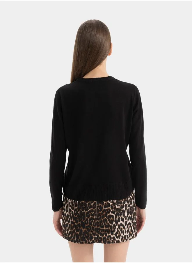 ديفاكتو Plain Crew Neck Regular Fit Knit Sweater by Styli
