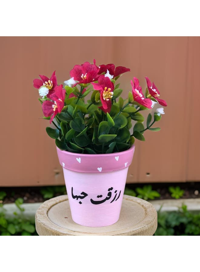 Handnade artificial plant pot - pink - 18*10 cm
