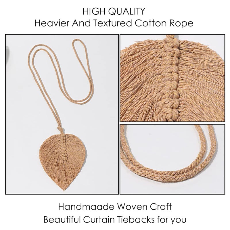 Artilady 2Pack Curtain Tiebacks Handmade Holdbacks - Farmhouse Curtain Tie Back Holder by Hand-Woven Cotton Rope, Bohemian Home Decoration Drapery Holdback (Leaf Brown) - Image 4