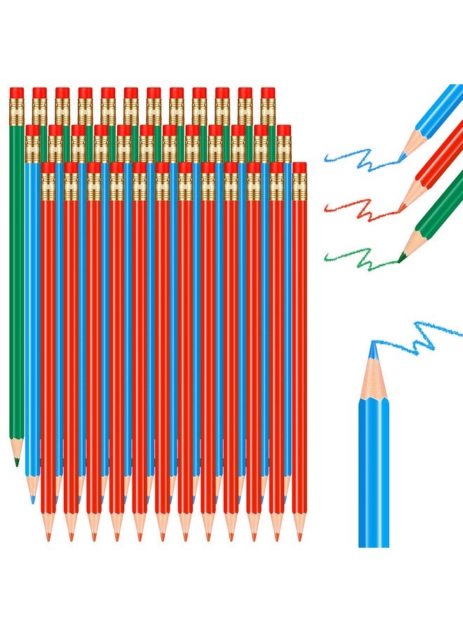 تشينكو 36 قطعة من أقلام الرصاص المبراة وأقلام الرصاص الزرقاء والخضراء والحمراء وأقلام الرصاص الملونة القابلة للمسح مع ممحاة وأقلام الرصاص الملونة للرسم وأقلام الرصاص التصحيحية 2 HB للتحقق من نتائج اختبار تلوين الخرائط، 12 قطعة لكل لون - Image 1