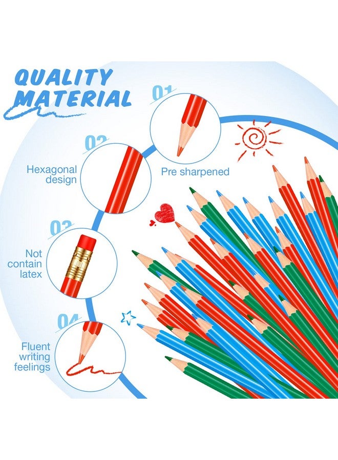 تشينكو 36 قطعة من أقلام الرصاص المبراة وأقلام الرصاص الزرقاء والخضراء والحمراء وأقلام الرصاص الملونة القابلة للمسح مع ممحاة وأقلام الرصاص الملونة للرسم وأقلام الرصاص التصحيحية 2 HB للتحقق من نتائج اختبار تلوين الخرائط، 12 قطعة لكل لون - Image 3