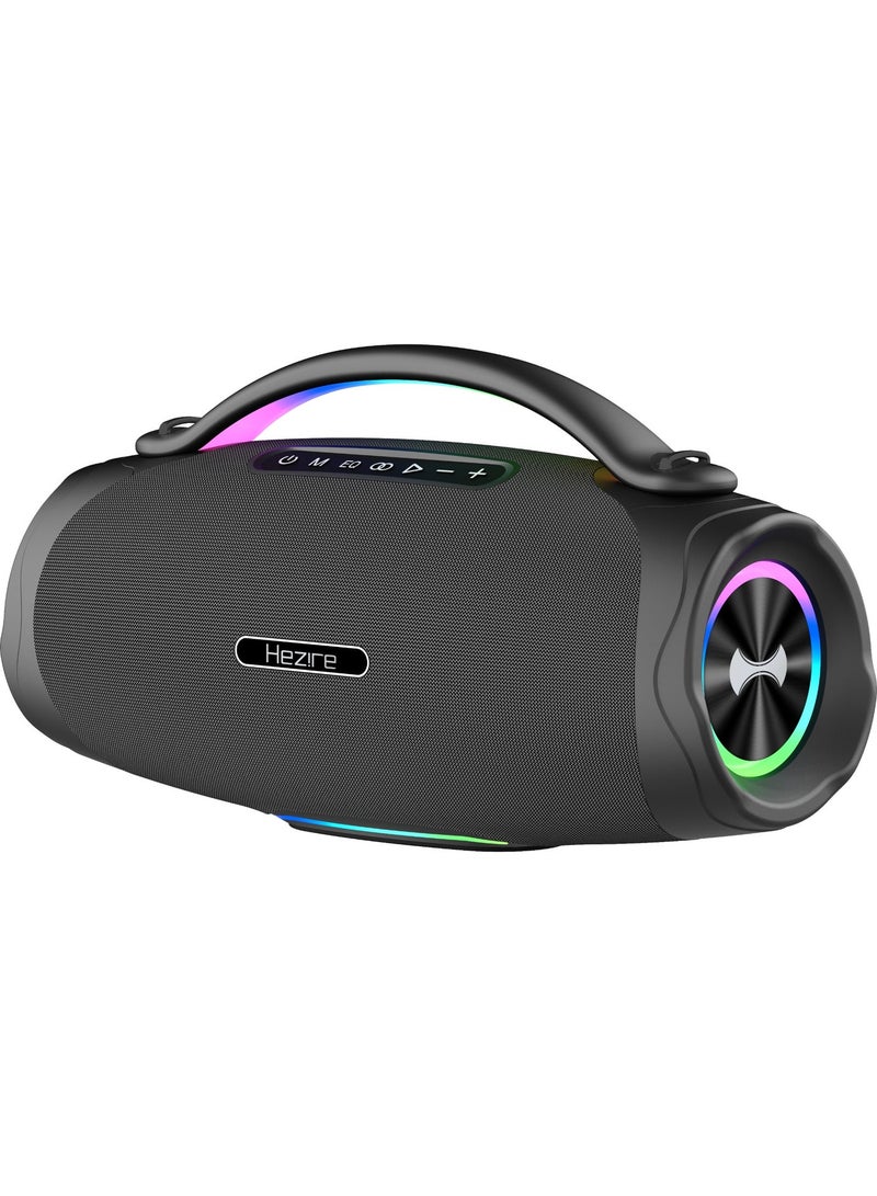 هيزاير Hezire H Sound Thunder سماعة حفلات بلوتوث محمولة مع 2 ميكروفون لاسلكي، قدرة 300 واط، إضاءة RGB، بطارية 30000 مللي أمبير، أسود - Image 2