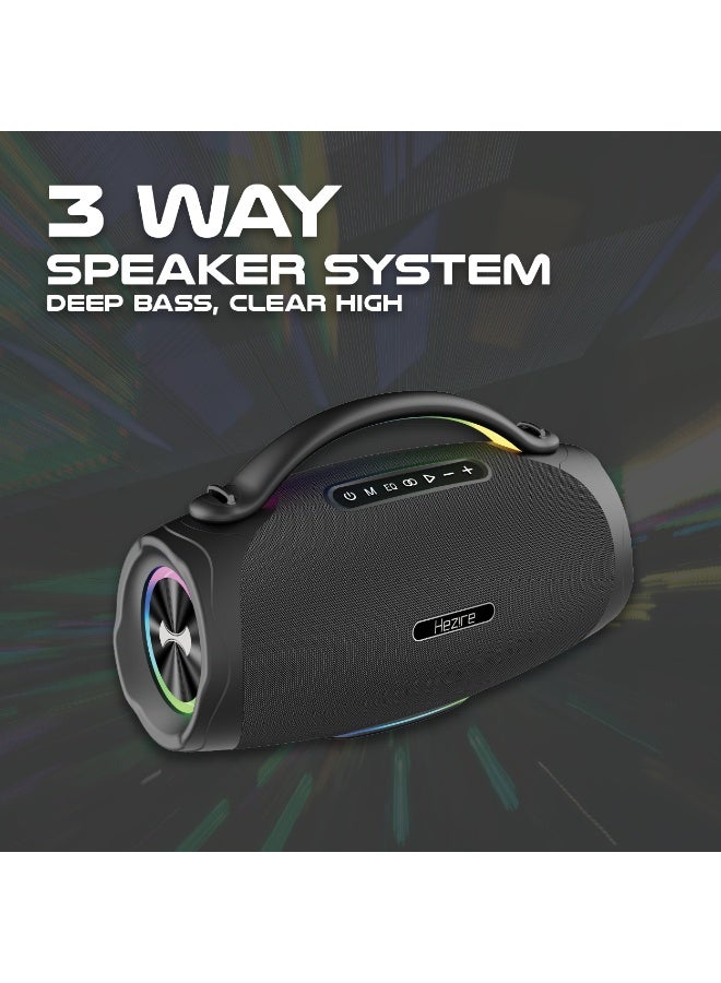 هيزاير Hezire H Sound Thunder سماعة حفلات بلوتوث محمولة مع 2 ميكروفون لاسلكي، قدرة 300 واط، إضاءة RGB، بطارية 30000 مللي أمبير، أسود - Image 4