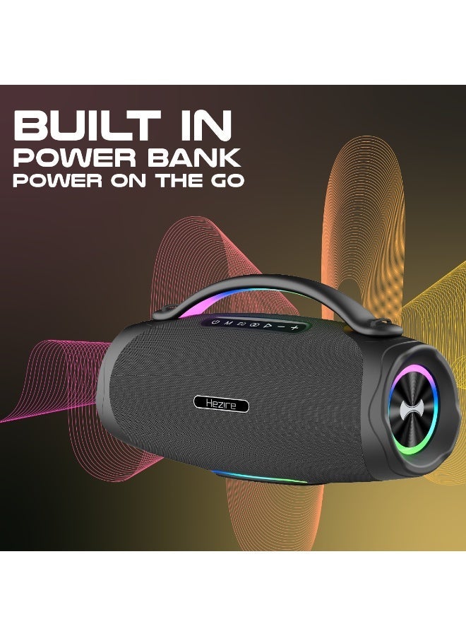 هيزاير Hezire H Sound Thunder سماعة حفلات بلوتوث محمولة مع 2 ميكروفون لاسلكي، قدرة 300 واط، إضاءة RGB، بطارية 30000 مللي أمبير، أسود - Image 5