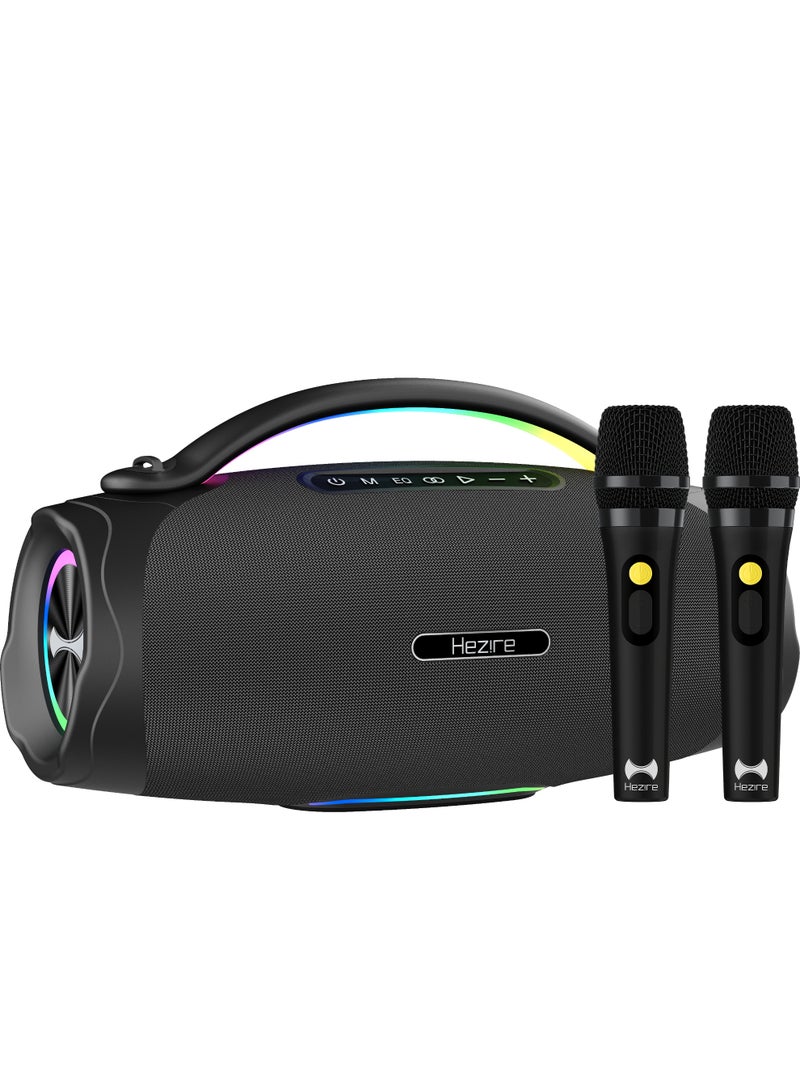 هيزاير Hezire H Sound Thunder سماعة حفلات بلوتوث محمولة مع 2 ميكروفون لاسلكي، قدرة 300 واط، إضاءة RGB، بطارية 30000 مللي أمبير، أسود - Image 1