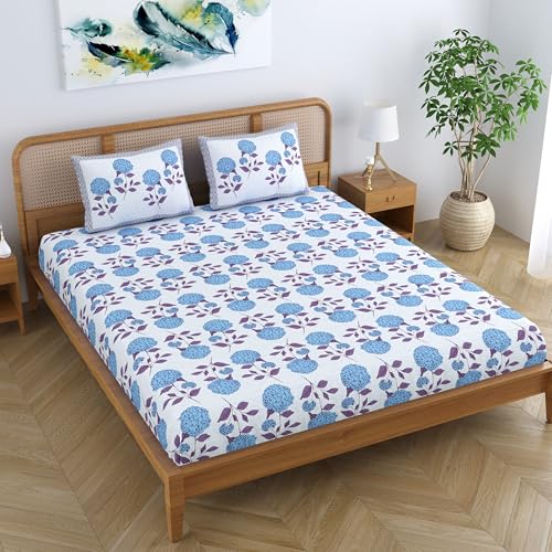 Colorish Cotton Blend King Size Double Bedsheet with 2 Pillow Covers | Jaipuri Floral Print - Deep Blue Delight - Image 4