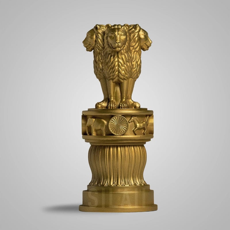 SILAII Ashoka Pillar Sculpture - 5 Inch, Gold Finish - Handmade Indian Heritage Art - Image 1