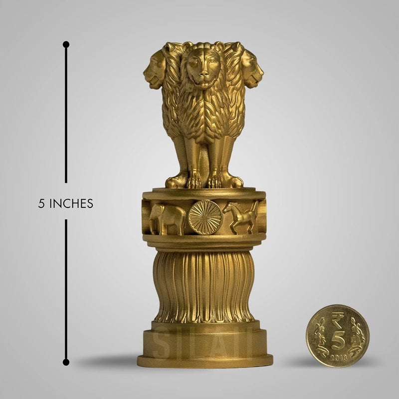SILAII Ashoka Pillar Sculpture - 5 Inch, Gold Finish - Handmade Indian Heritage Art - Image 3