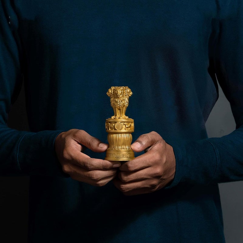 SILAII Ashoka Pillar Sculpture - 5 Inch, Gold Finish - Handmade Indian Heritage Art - Image 2