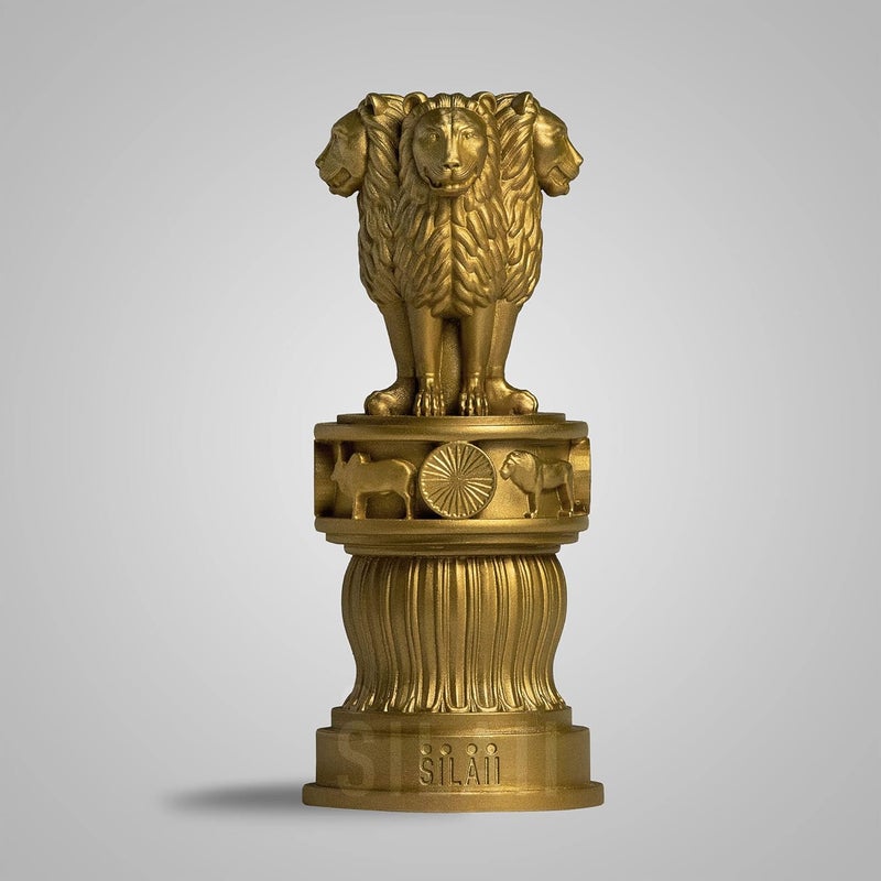 SILAII Ashoka Pillar Sculpture - 5 Inch, Gold Finish - Handmade Indian Heritage Art - Image 4