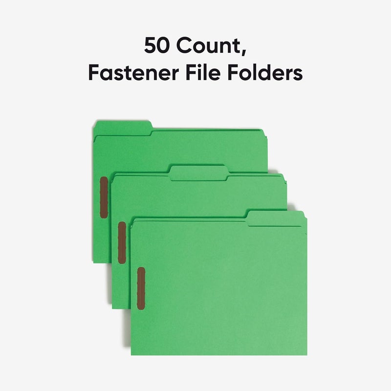 Smead Fastener File Folders, 50 Count, Green, Reinforced 1/3-Cut Tabs, 2 Fasteners, Letter Size (12140) - Image 4